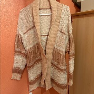 Free People Open Front Knit Cardigan in Beige, Cream, Brown